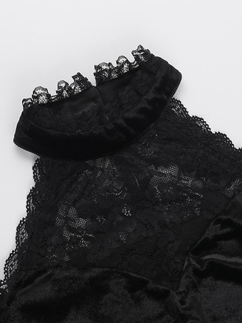 ハロウィン 女性用ゴシック服 ブラックレースフリルゴシックポリエステルチュニックレトロコスチューム