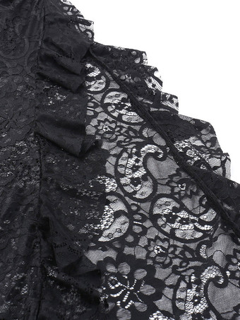 Halloween Abito lungo da donna in stile gotico con volant neri in pizzo in poliestere gotico