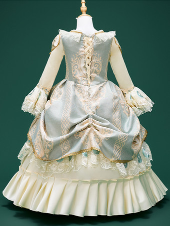 シャンパンレトロコスチュームパールポリエステルマリーアントワネットコスチューム花柄帽子女の子のレトロチュニックヴィンテージ服