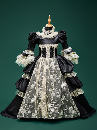 ブラック ブラック レトロ コスチューム レース ポリエステル チョーカー 女の子用 レトロ チュニック マリー アントワネット コスチューム パーティー プロム ドレス