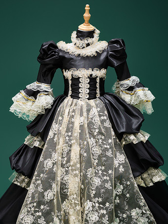 ブラック レトロ コスチューム レース ポリエステル チョーカー 女の子用 レトロ チュニック マリー アントワネット コスチューム パーティー プロム ドレス