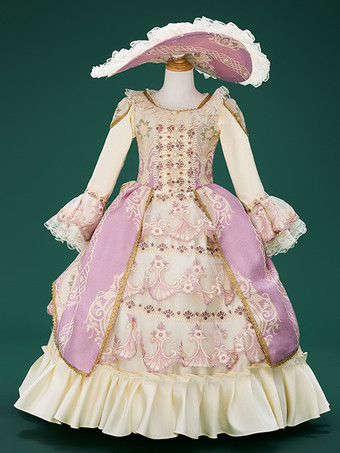 ピンクピンクのレトロコスチューム レース ポリエステル 花柄 ドレス 女の子用 マリーアントワネット コスチューム レトロ チュニック パーティー プロム ドレス