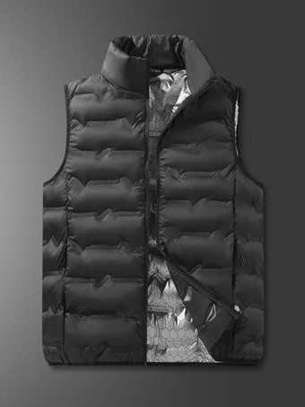 ブラック メンズ ダウン アウトドア スタンドカラー ノースリーブ パッド入りベストコート