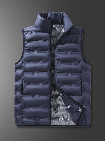 ダークネイビーメンズ ダウン アウトドア スタンドカラー ノースリーブ パッド入りベストコート