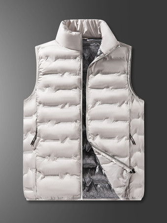 ライト アプリコットメンズ ダウン アウトドア スタンドカラー ノースリーブ パッド入りベストコート