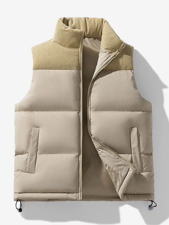 ライト アプリコットメンズ パファーベスト アウトドア スタンドカラー ノースリーブ パッド入りベスト コート