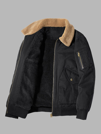 メンズ フリース 厚手 暖かいジャケット ミリタリー トラッカー ジャケット マルチポケット付き