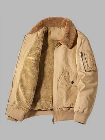 メンズ フリース 厚手 暖かいジャケット ミリタリー トラッカー ジャケット マルチポケット付き