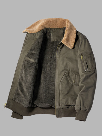 メンズ フリース 厚手 暖かいジャケット ミリタリー トラッカー ジャケット マルチポケット付き