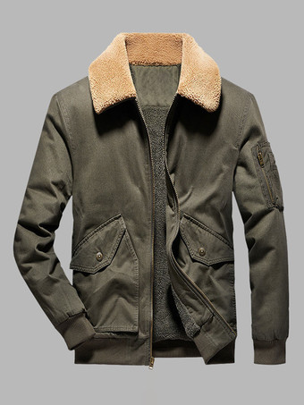 ハンターグリーン メンズ フリース 厚手 暖かいジャケット ミリタリー トラッカー ジャケット マルチポケット付き