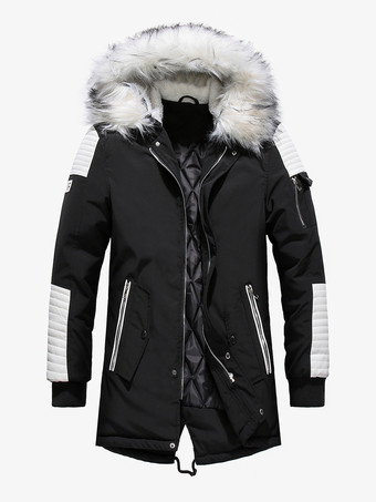 negro Parka acolchada larga con capucha para hombre resistente al agua para invierno