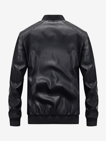 メンズレザージャケット スタンドカラー モーターサイクルボンバージャケット ジップとライナー付き