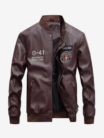 ワインレッド メンズレザージャケット スタンドカラー モーターサイクルボンバージャケット ジップとライナー付き
