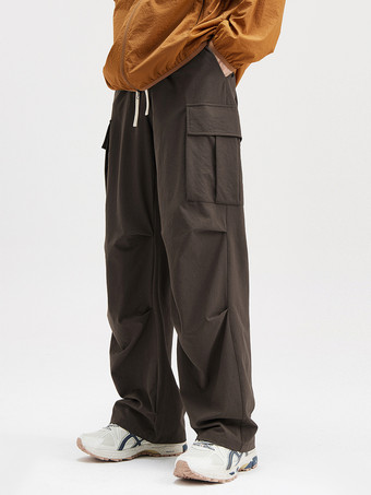 ブラウンメンズ ドローストリング オーバーオール ズボン ゆったり カジュアルパンツ