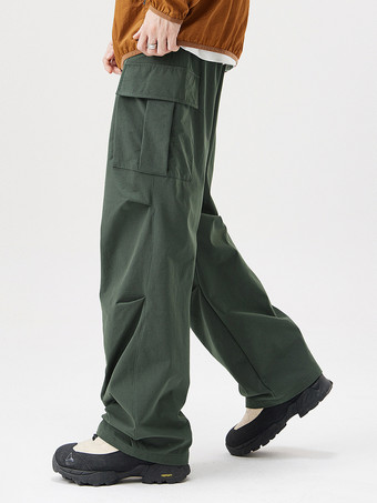 ハンターグリーン メンズ ドローストリング オーバーオール ズボン ゆったり カジュアルパンツ