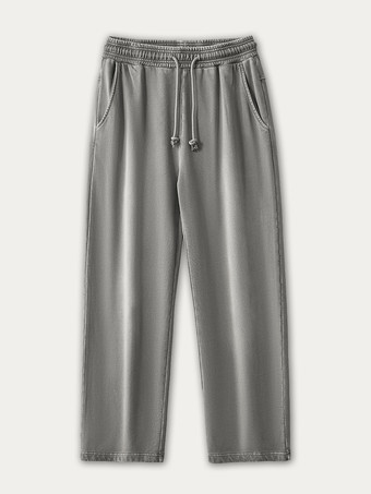 グレイメンズ コットン ウォッシュ加工 ダメージ加工 ワイドレッグパンツ ドローストリング カジュアル ストレートレッグ トラウザーズ