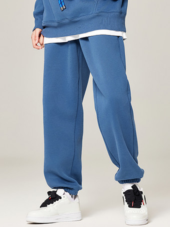ブルー メンズ フリース スウェットパンツ カジュアル 吸湿発散性 通気性 ズボン