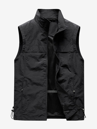 ブラック メンズ クラシック アウトドア フィッシングベスト 防水 通気性 マルチポケット カジュアルベスト