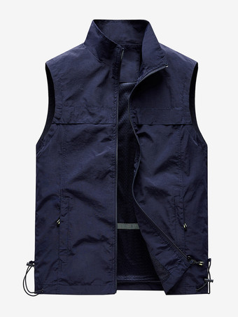 ダークネイビーメンズ クラシック アウトドア フィッシングベスト 防水 通気性 マルチポケット カジュアルベスト