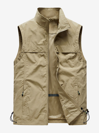 カーキ メンズ クラシック アウトドア フィッシングベスト 防水 通気性 マルチポケット カジュアルベスト