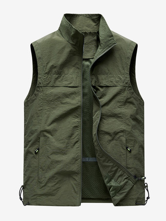 ハンターグリーン メンズ クラシック アウトドア フィッシングベスト 防水 通気性 マルチポケット カジュアルベスト
