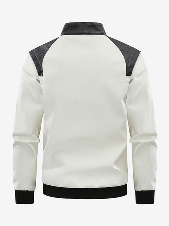 メンズ ベースボールジャケット 長袖 ジップ開閉 カラーブロック レザージャケット