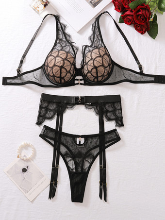 セクシーランジェリー ブラック 大人用 ブラ パンティ 3点セット
