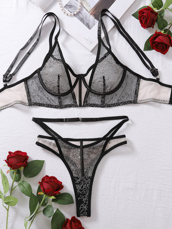 セクシーランジェリー 2ピース ブラック 大人用 ブラ パンティ セット