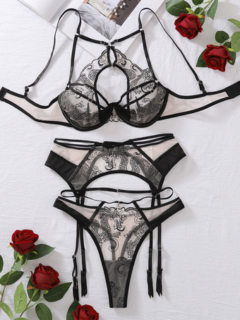 セクシーランジェリー ブラック 大人用 ブラ パンティ 3点セット