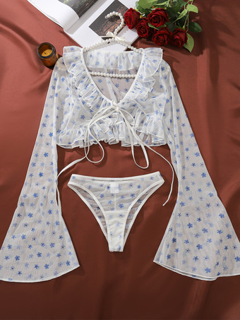 セクシーランジェリー 2ピース ホワイト 大人用 ブラ パンティ セット