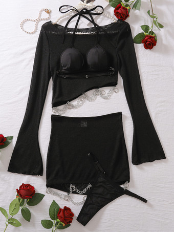 セクシーランジェリー ブラック 大人用 ブラ パンティ 4点セット