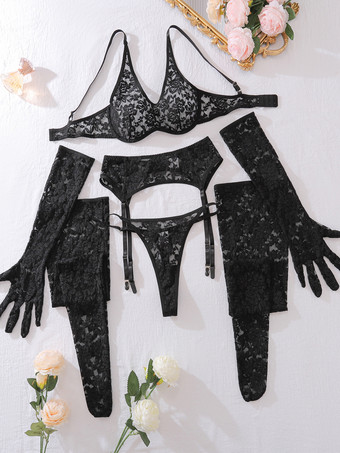 セクシーランジェリー 4点セット ブラック 大人用ブラ パンティ セット