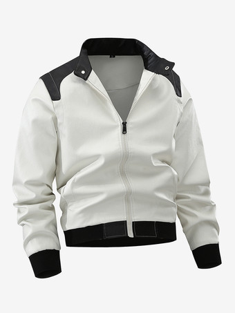 メンズ ベースボールジャケット 長袖 ジップ開閉 カラーブロック レザージャケット