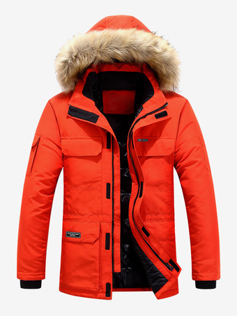 ブリックレッドメンズ パファーコート 厚手 ミドル丈 フード付き パーカーコート