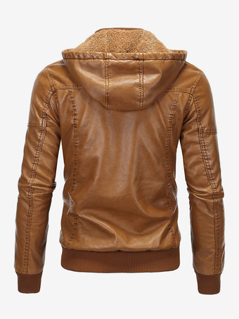 メンズレザージャケット モーターサイクル カジュアル スタンドカラー ウィンドブレーカー ジッパーポケット付き