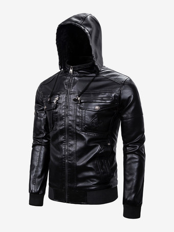 メンズレザージャケット モーターサイクル カジュアル スタンドカラー ウィンドブレーカー ジッパーポケット付き