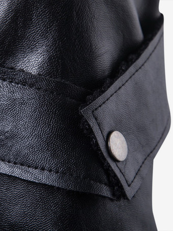 メンズレザージャケット イレギュラーフェイクファーカラー モーターサイクルPUレザージャケット