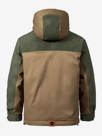 メンズ フード付きダウンジャケット ダブルジッパー カラーブロック カジュアルダウンジャケット 暖かいジャケット