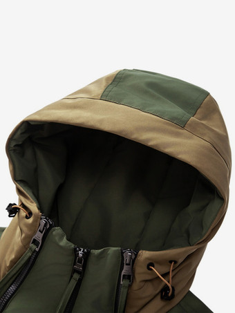 メンズ フード付きダウンジャケット ダブルジッパー カラーブロック カジュアルダウンジャケット 暖かいジャケット