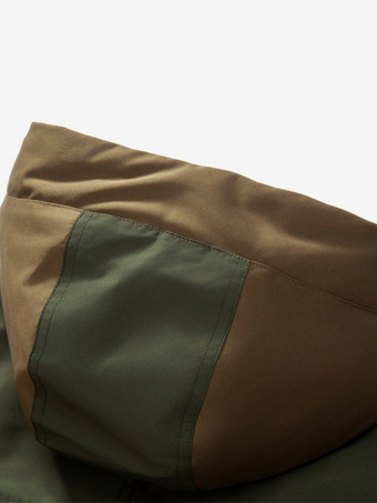 メンズ フード付きダウンジャケット ダブルジッパー カラーブロック カジュアルダウンジャケット 暖かいジャケット