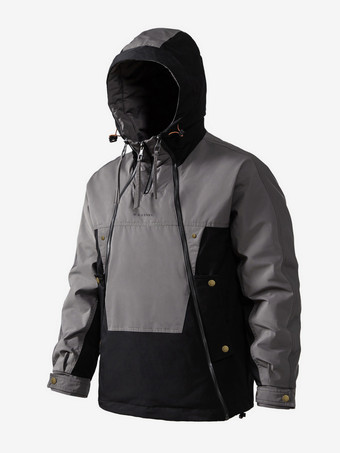 メンズ フード付きダウンジャケット ダブルジッパー カラーブロック カジュアルダウンジャケット 暖かいジャケット