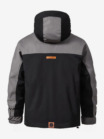 メンズ フード付きダウンジャケット ダブルジッパー カラーブロック カジュアルダウンジャケット 暖かいジャケット