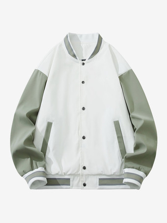 ホワイト メンズ バーシティ ジャケット プラスサイズ カジュアル 長袖 ゆったり カーディガン ベースボール ジャケット