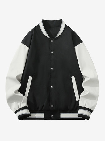 ブラック メンズ バーシティ ジャケット プラスサイズ カジュアル 長袖 ゆったり カーディガン ベースボール ジャケット