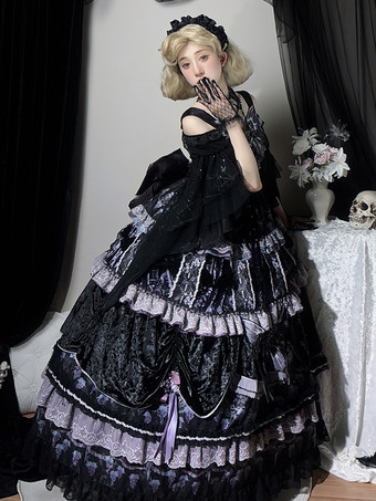 ハロウィン ゴシックロリータドレス バタフライチェーン バタフライ柄 フルーツ柄 ディープパープル ディープパープル