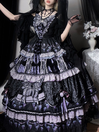 モーブ ハロウィン ゴシックロリータドレス バタフライチェーン バタフライ柄 フルーツ柄 ディープパープル ディープパープル