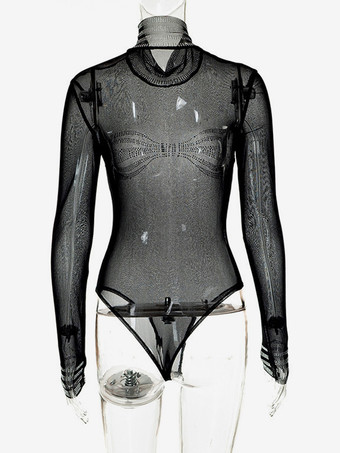 クラブボディスーツ ハイカラー ラインストーン 長袖 ツートン シック 大人用トップス