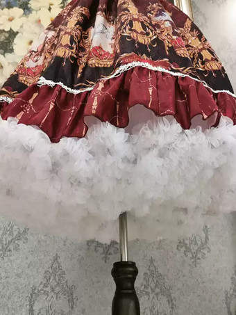 スイートロリータペチコートポリエステルティアードフリルホワイトロリータスカート