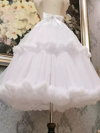 ホワイト スイートロリータペチコートポリエステルティアードフリルホワイトロリータスカート