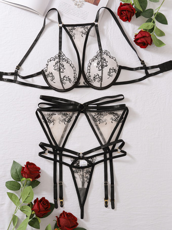 セクシーランジェリー 3ピース ブラック 大人用 ブラ パンティ セット